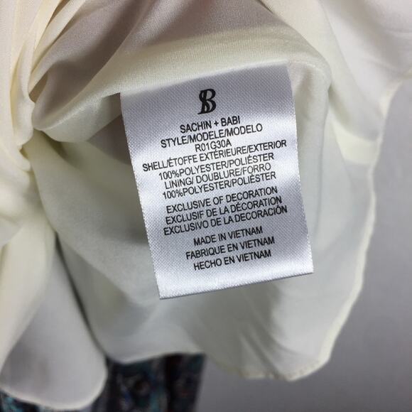 Anthropologie Sachin + Babi Maxi Dress Size 2 Tasseled Red Blue Abstract Satin - Picture 6 of 16